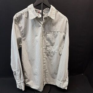 The North Face Mens Long Sleeve Button Down Shirt L‎ Gray White Outdoors Casual